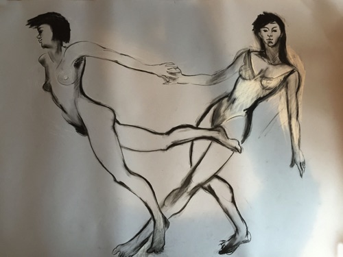 Pair of dancers - no 8 - 
Life drawing in Caran D'Ache oil pencils
(Ref 16)